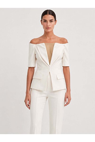 RİVUS Strapless Short Sleeve Pocket Detailed Jacket Blouse - White
