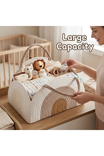 Generic 1 Cotton Diaper Organizer Storage Basket Nursery Portable Large Handl...
