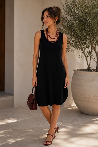 yb yağmur butik Straight Sleeveless Asymmetrical Viscon Dress