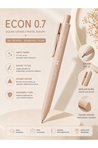 Faber Castell Faber-Castell Econ 0.7 Pastel Uçlu Kalem Silgili | Üçgen Gövde,...