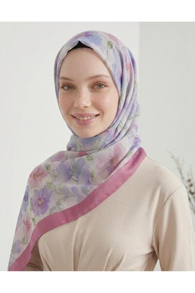 Kadın Pembe Mor Petunya Pamuk Şal 70x190