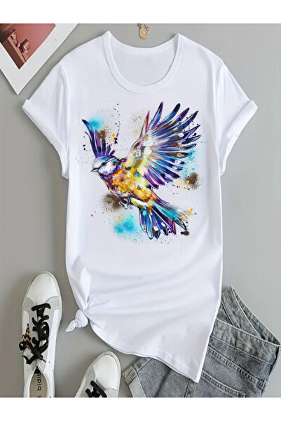COZYWEAR Colorful Bird Printed Oversize T-Shirt