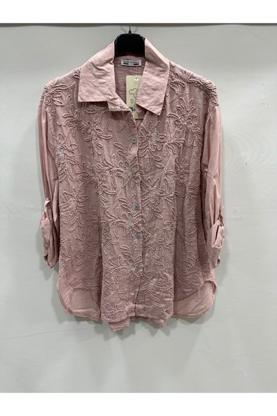 della moor Women's Powder Italian Floral Embroidered Foldable Long Sleeve Ove...