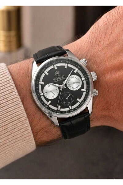Homies Men's Black Leather Cord Black Dial Function Wristwatch 2 Years Warranty