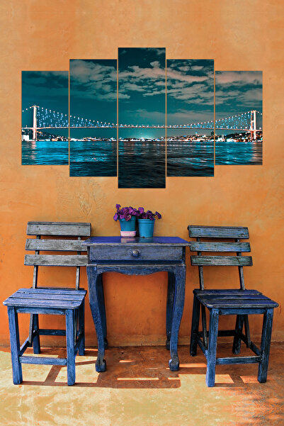 Erfa Concept 5 Parça Kanvas Tablo İşıklı Boğaz Köprüsü İstanbul Gece Manzaral...