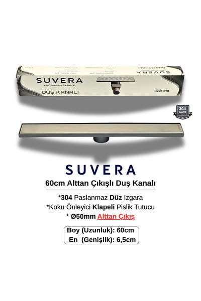 Suvera 60CM 304 Paslanmaz Izgaralı (Alttan Çıkışlı) Koku Önleyici Klapeli Duş...