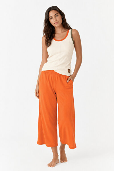 Tusebu Organic Cotton Ecru Orange Contrast Detailed Athlete Collar Women's Pa...