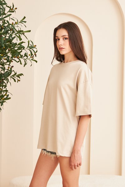 borz clo Women's 100% Cotton Oversize Fit Crew Neck Basic T-Shirt