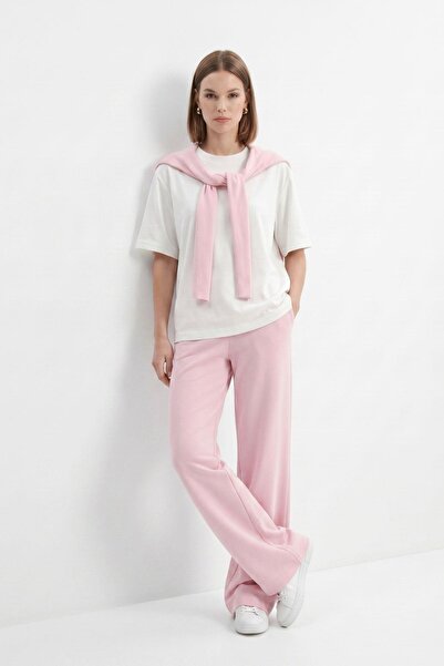 Rays Pink Crew Neck Short Sleeve Tie-Down Blouse Trousers Set 26624