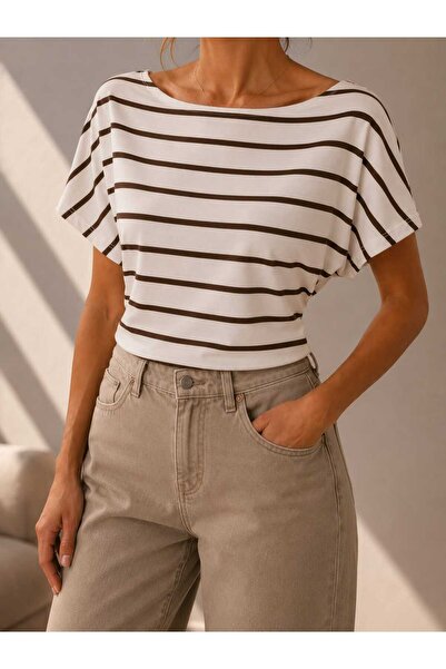 Benedetto Tricou casual pentru femei, din bumbac, cu dungi, croială slim, cu ...