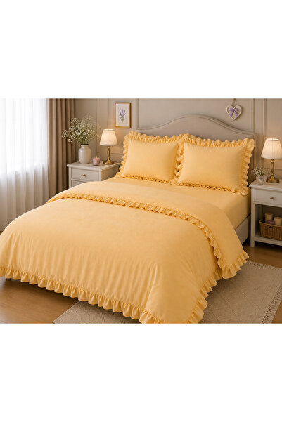 Madame Home SET DE PAT CU VOLANE PENTRU PAT DOBLE CU CĂPTUȘEALĂ ELASTICĂ