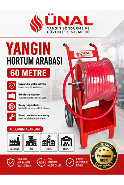 ünalgrup 60 Metre Yangın Hortumu Arabası Mobil Yangın Hortum Makarası Çelik G...