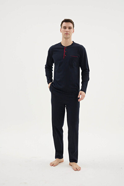 DÜVEN 3Xl-9Xl Free Comfort Cotton Men's Pajama Set Dark Blue - Super Oversize...
