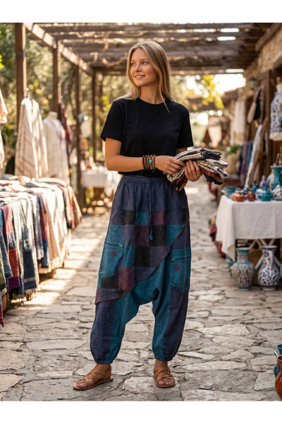 Enuverbi %100 Pamuk Otantik Hindistan Bohem Unisex Şalvar Pantolon