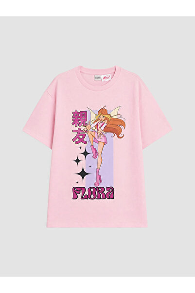 LC Waikiki تي شيرت وردي اللون للفتيات مطبوع عليه شعار Winx Club