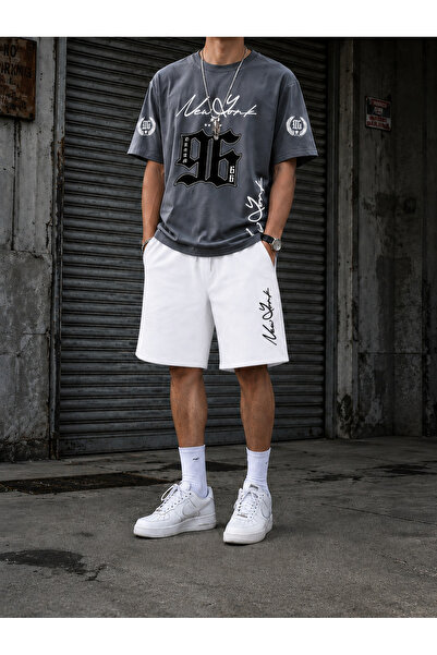 ship master Men's Cotton Oversize New York 96 Graphic Printed Crew Neck Casua...