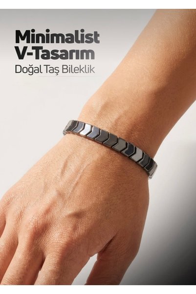 Taşmir Elegant Cut Thin Design Original Natural Stone Hematite Bracelet
