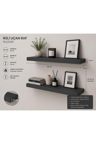 ÇağlaDesign Uçan raf modeli Antrasit 2 li