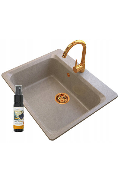 Granitan Chiuveta de granit Zante, Granitan, mixer de bucatarie auriu, Maro