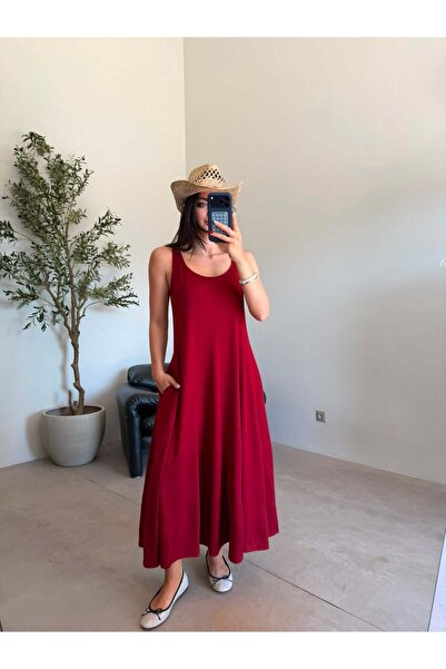 Bade Butik Burgundy Flounced Modal Dress