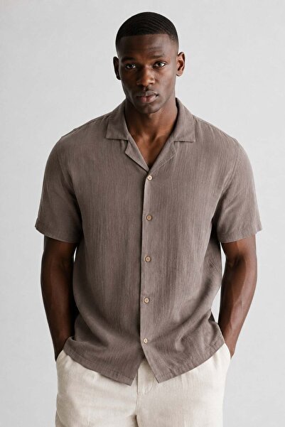 BARRELS AND OIL Men's Short Sleeve Muslin Shirt - Mink