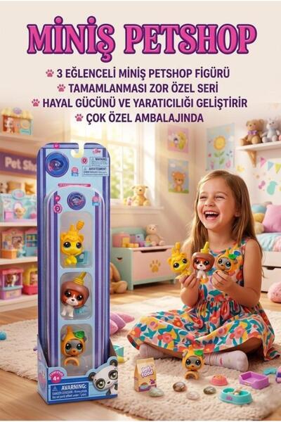 Tıfıl Toys Miniş Petshop 3'lü Özel Seri Figür Seti - Koleksiyonluk Sevimli Mi...