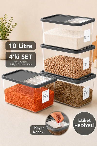 Meleni Home 4-Piece Sliding Lid Storage Container - Kitchen Organizer Grain a...