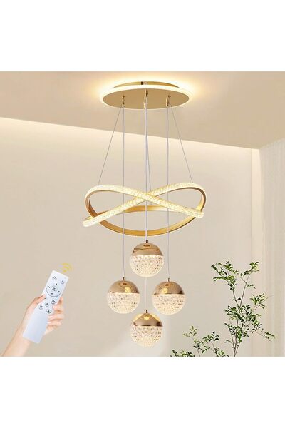 GGEROU ثريات LED ذهبية عصرية، إضاءة معلقة قابلة للتعتيم، مصباح سقف بتصميم عتي...