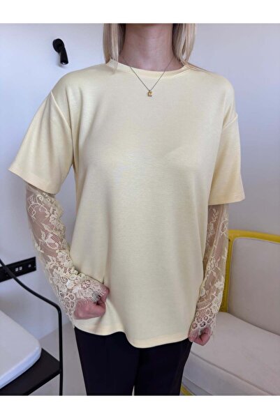 Bade Butik Yellow Lace Sleeve T-Shirt Blouse