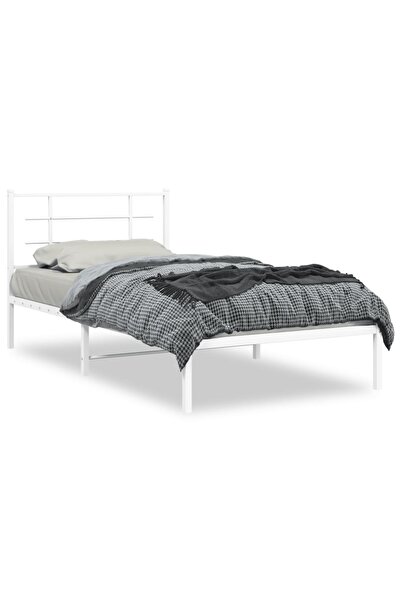 vidaxl Cadru de pat din metal cu tăblie, alb, 100x200 cm
