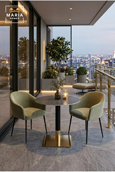 MARIA HOMES Modern Round Marble Bistro Table with Gold Base for Balcony Patio...