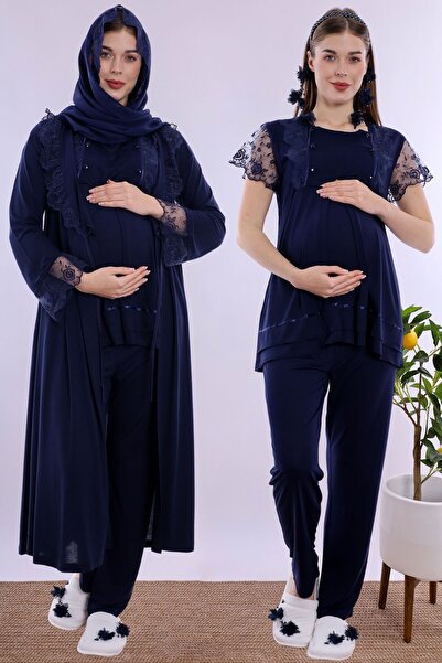 ByLohusa Adjustable Waist Elasticated Maternity Pajama Set with Hijab Effortt...