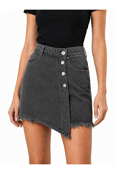 J&KSTORES Asimetrik Kesim Jean Denim Şort Etek