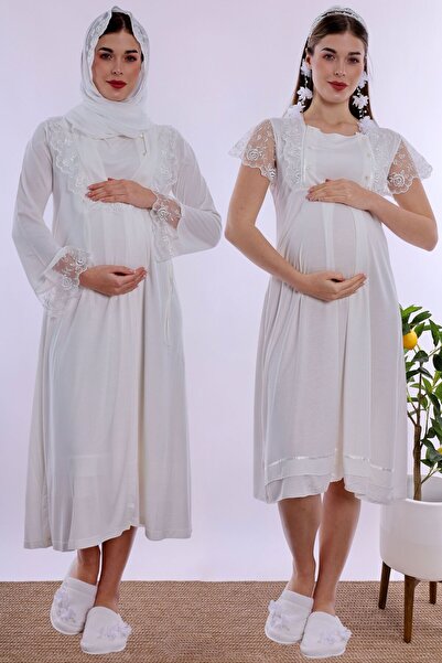 ByLohusa Set de cămașă de noapte pentru gravide și postpartum, cu hijab, text...