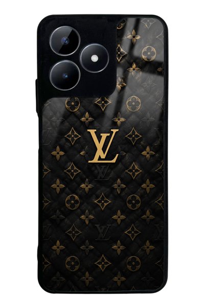 Spoyi حافظة هاتف ريلمي C53 باللون الأسود والذهبي بتصميم LV لامع