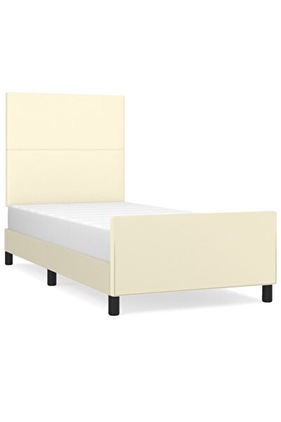 vidaxl Cadru de pat cu tăblie, crem, 90x190 cm, piele ecologică