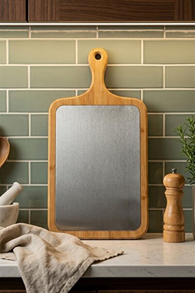 MAKRİ HOME Bamboo Cutting Board with Double-Sided Stainless Metal Surface - N...