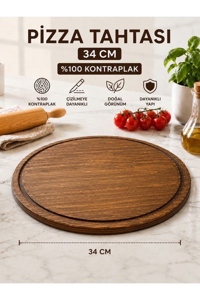 Ahşap Pizza Tabağı Tahtası Pizza Altlığı 34 Cm