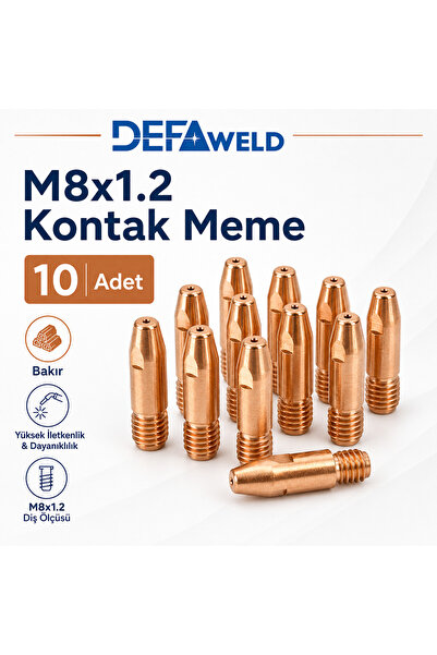 M8x1.2 Kontak Meme 10 Adet | Bakır Gazaltı Kaynak Ucu MIG/MAG Torç Sarf Malzemesi