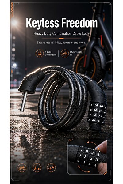 Camel Heavy Duty Weatherproof 4 Digit Combination Steel Cable Lock, Anti-Cut ...