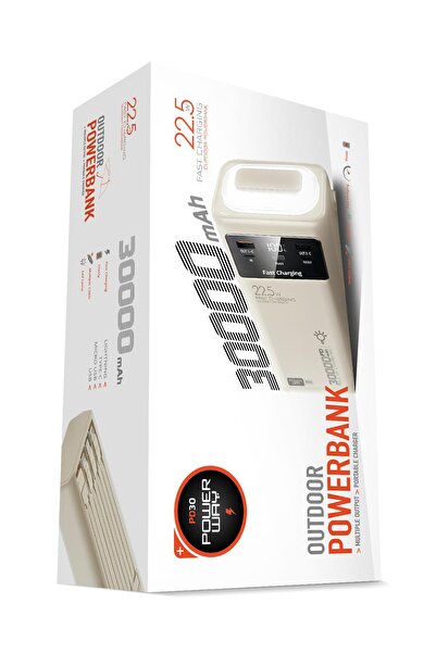 POWERWAY 30.000 Mah Pd 22.5W Dahili Kablolu Hızlı Şarj Led Fener Gerçek 30.00...