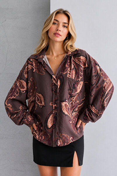 İLKCET MODA Paisley smeđa vintage majica veće veličine