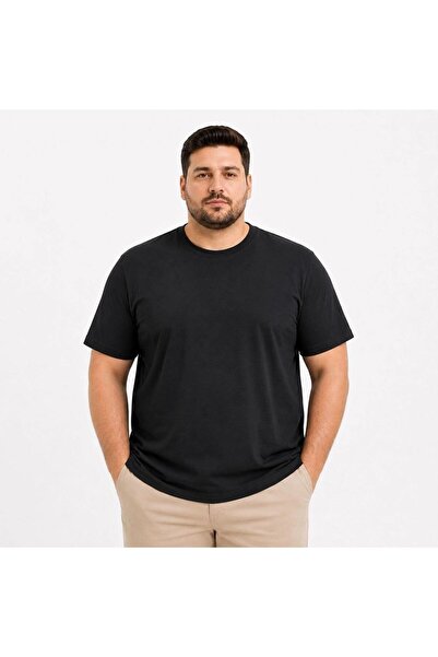 VELİZADE Men's Large Size Combed Cotton Flexible Comfort Model Crew Neck Shor...