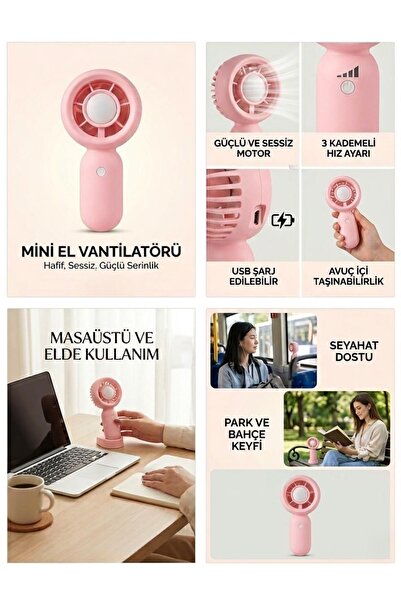 METE MUM SEVİMLİ FİGÜRLÜ ŞARJLI TAŞINABİLİR MİNİ EL VANTİLATÖRÜ MASAÜSTÜ SESS...