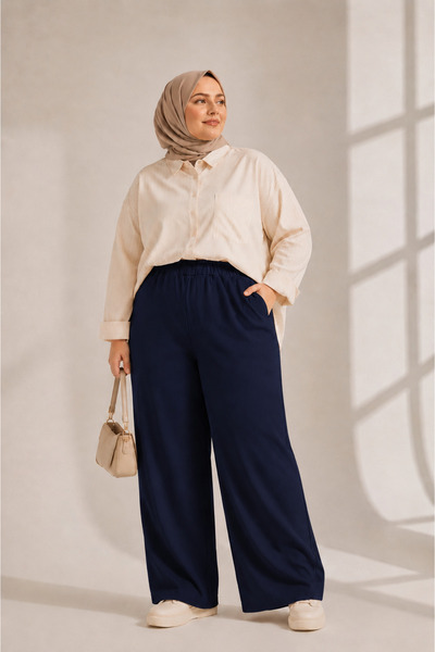 FREYA MODA Gabardine Fabric Plus Size Elastic Pants