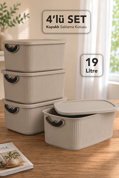 Meleni Home Cutie de depozitare cu capac, 4 piese - Organizator decorativ mul...