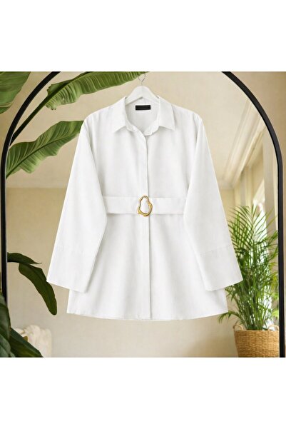 KEVRA Gold Buckle Belted Hidden Placket Tunic Shirt