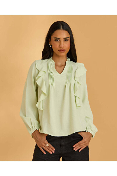 REDTAG Women Green Ruffle Detail Blouse