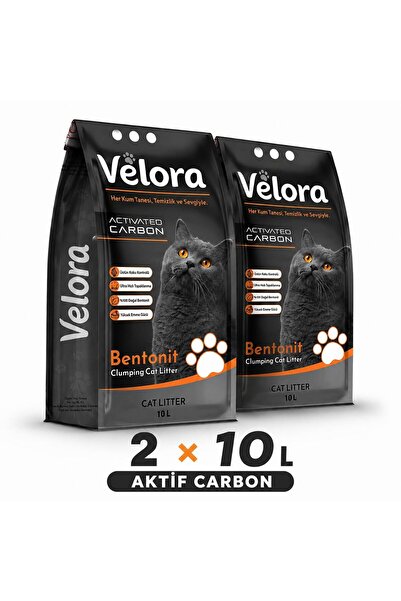 VELORA Aktif Karbonlu Topaklanan Kedi Kumu 10 Lt X 2 Adet