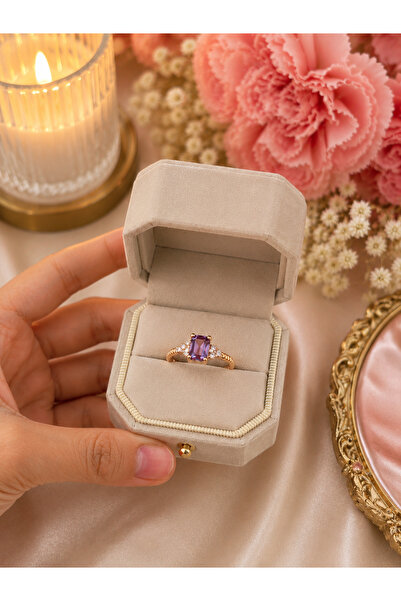 Lilith Takı Purple Baguette Stone Detailed Gold Color Women's Ring |   Elegan...